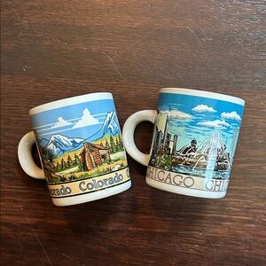 Vintage Touristy Small Colorado and Chicago Mug Set